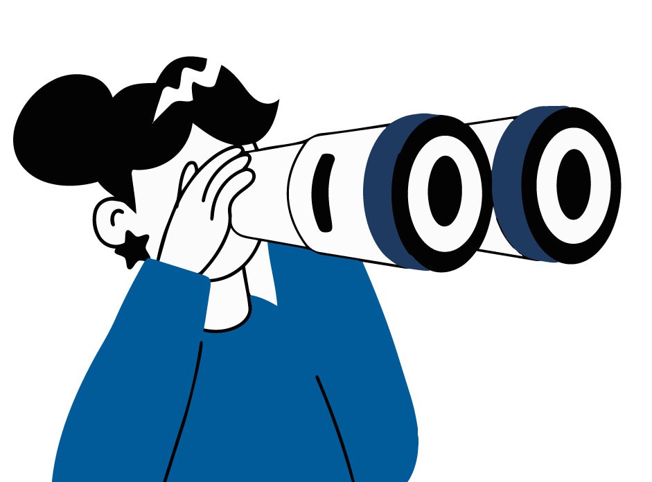 Illustration einer Person mit Fernglas als Symbol für Karrierechancen.
